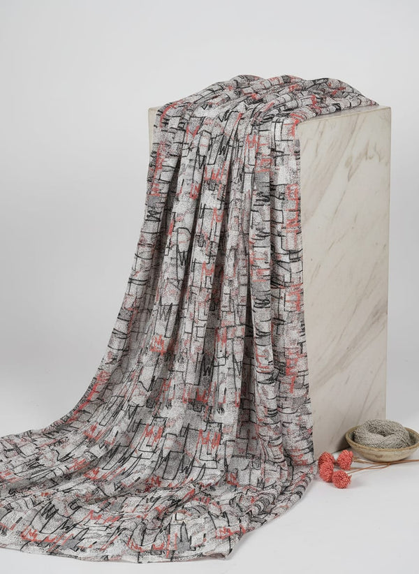 Multicolor Abstract Scribble Print Pure Chinon Digital Printed Fabric - Fabric Editorial Studio Flatlay Lookbook - PC-0-TA0105-106