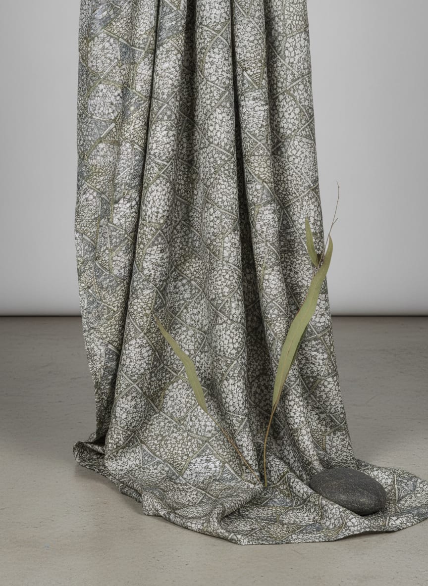 Grey Geometric Stone Pebble Print Upada Silk Digital Printed Fabric