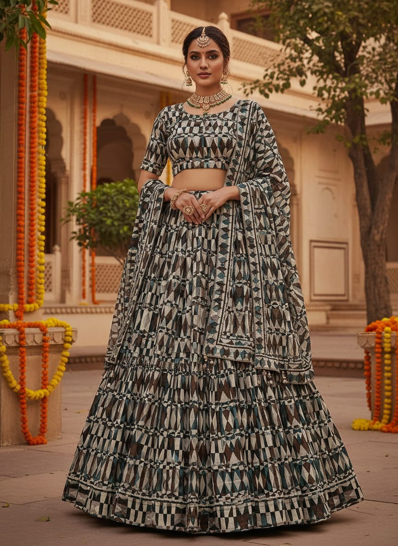 Seamless Lattice Multicolour Repeat Digital Printed Fabric - Upada Silk