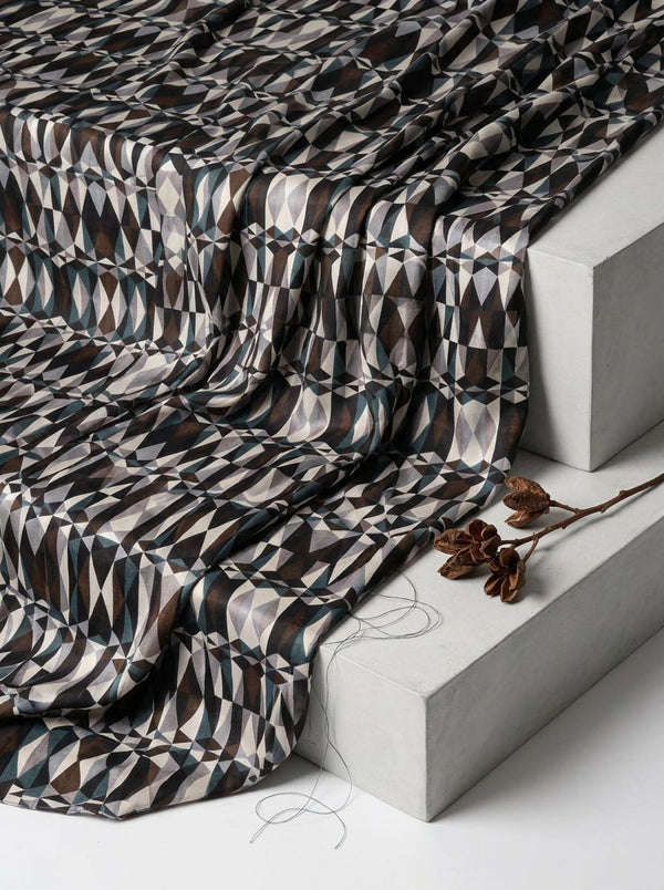 Multicolor Prismatic Diamond Geometric Upada Silk Digital Printed Fabric - Fabric Editorial Studio Flatlay Lookbook - US-0-TA0109-110