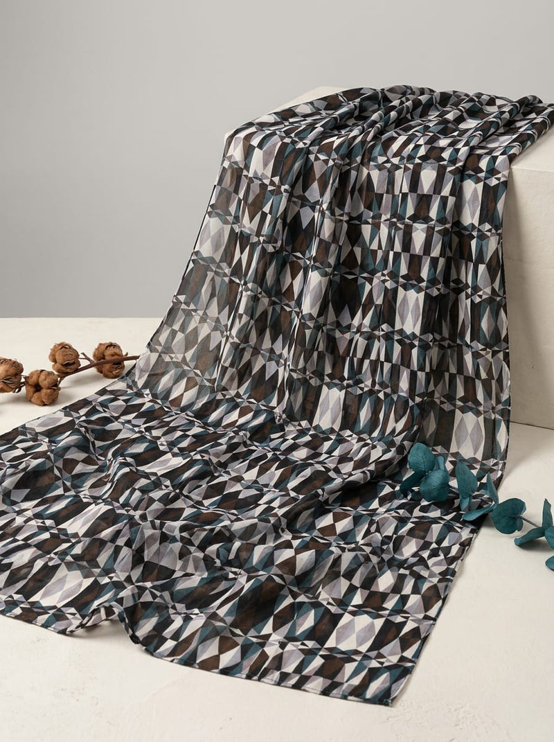 Multicolor Abstract Geometric Diamond Pattern Pure Chiffon Digital Printed Fabric
