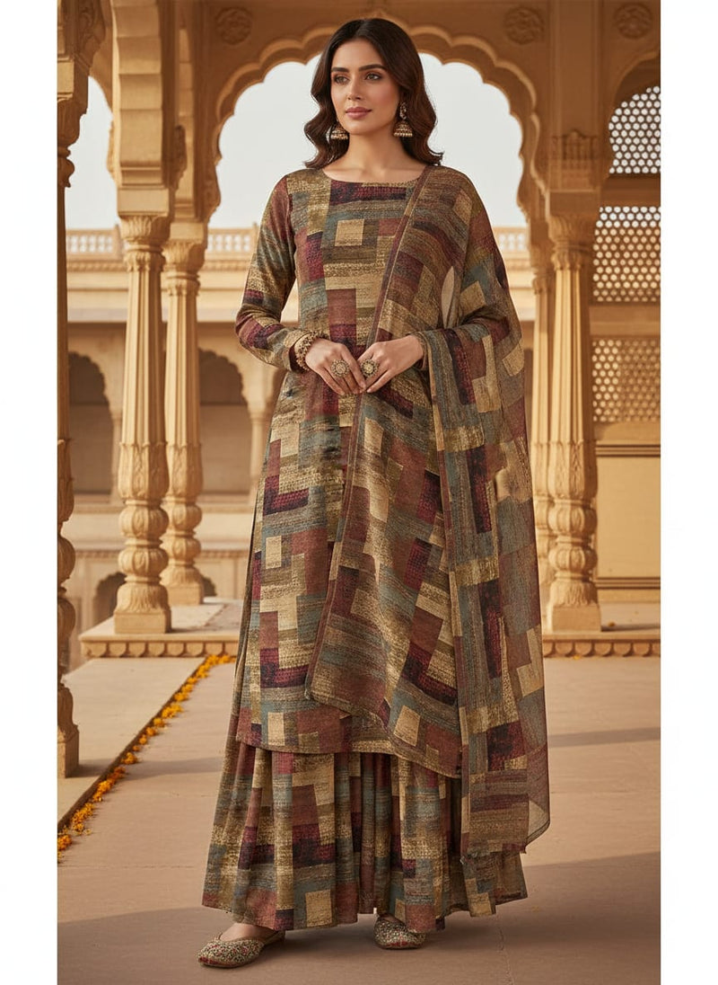 Multicolor Abstract Geometric Blocks Upada Silk Digital Printed Fabric