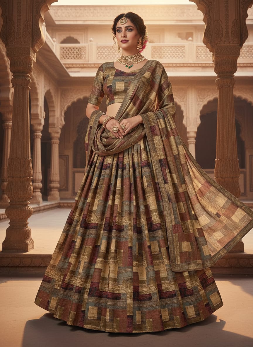 Multicolor Abstract Geometric Blocks Upada Silk Digital Printed Fabric
