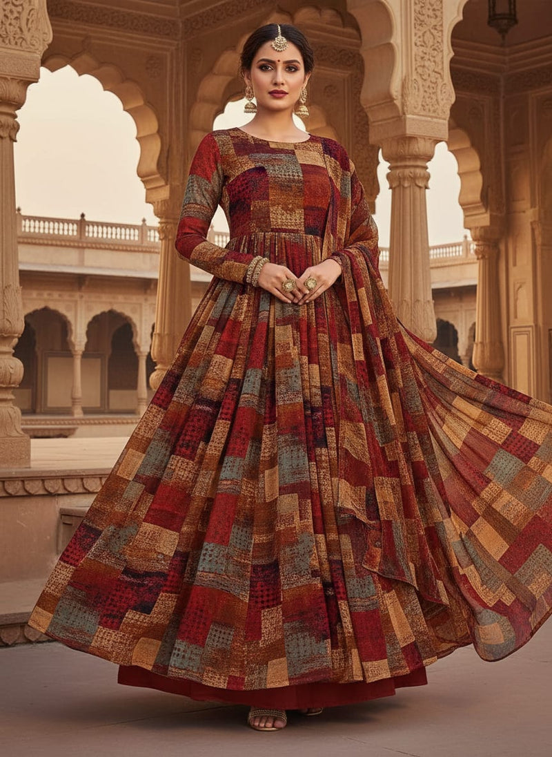 Decorative Morden Art Digital Printed Fabric - Pure Georgette