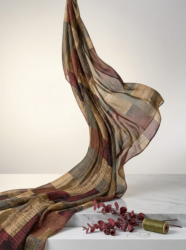 Multicolor Abstract Textured Block Pure Chiffon Digital Printed Fabric - Fabric Editorial Studio Flatlay Lookbook - PCH-0-TA0110-96