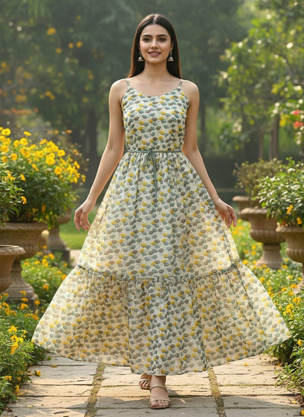 Multicolor Abstract Botanical Trees Pure Chinon Digital Printed Fabric - Flowy Maxi Dress Lookbook - PC-0-TA0128-106 - alternate view