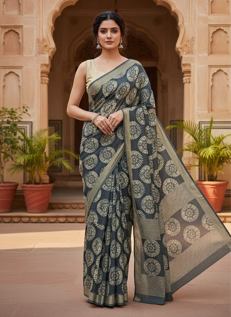 Seamless Rounded Suzani Art Digital Printed Fabric - Kora Silk
