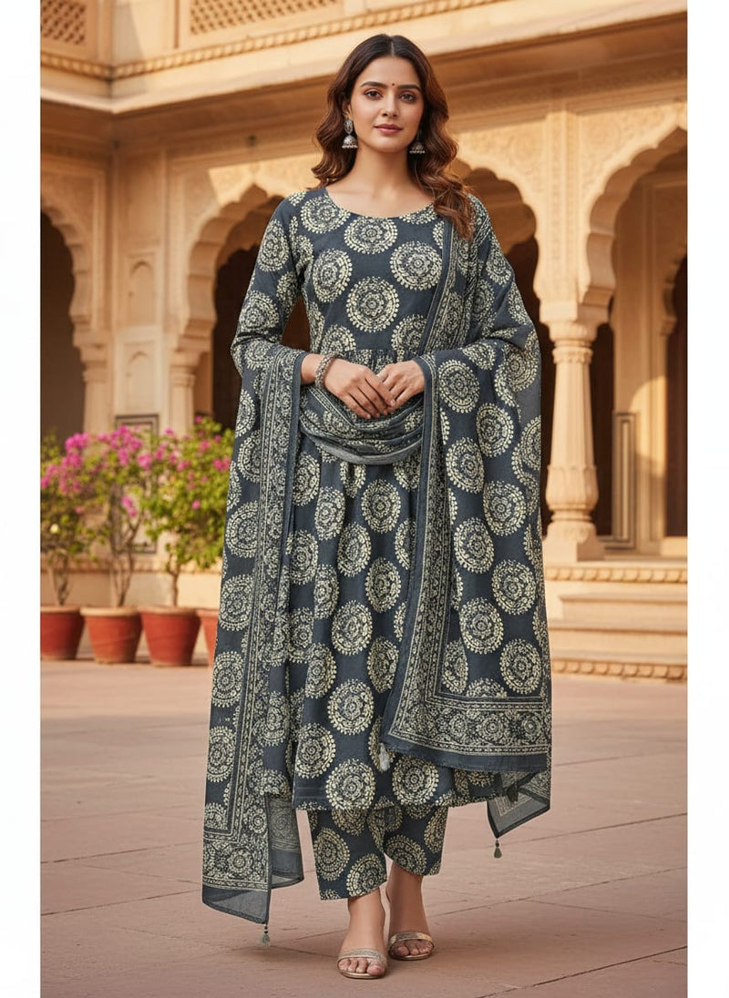 Seamless Rounded Suzani Art Digital Printed Fabric - Kora Silk