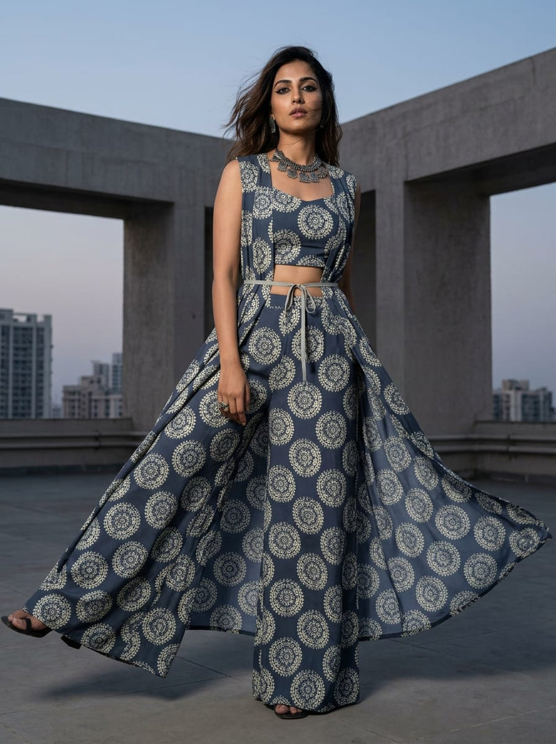 Grey Ethnic Mandala Medallion Weightless Digital Printed Fabric