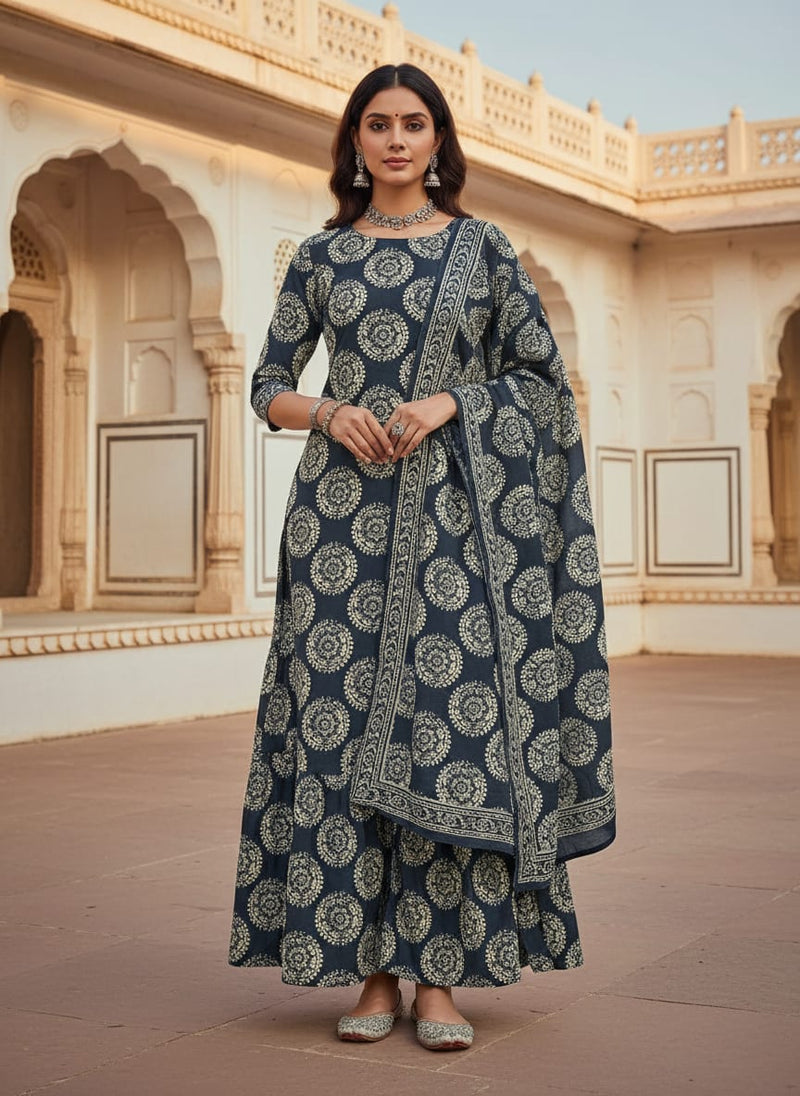Grey Ethnic Mandala Medallion Weightless Digital Printed Fabric