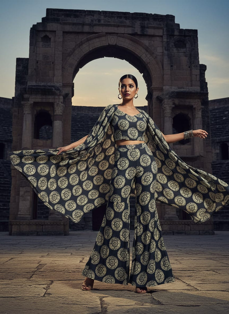 Seamless Rounded Suzani Art Digital Printed Fabric - Silk Crepe