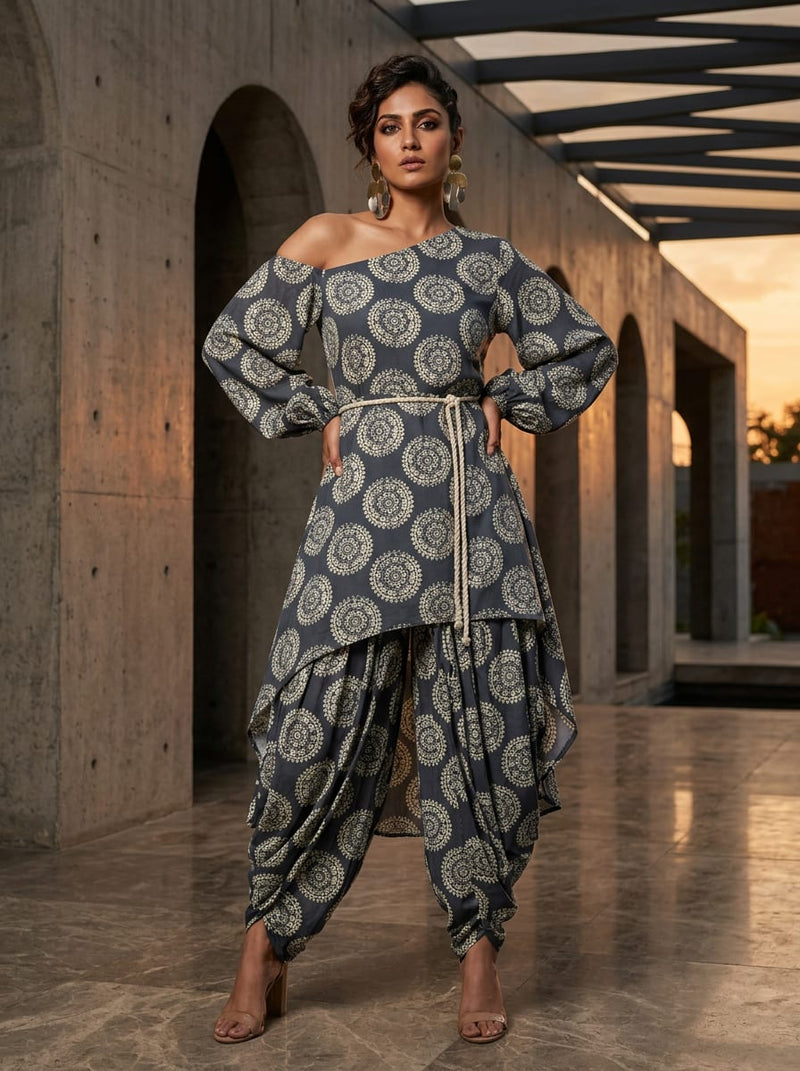 Navy Ethnic Mandala Medallion Pure Muslin Digital Printed Fabric