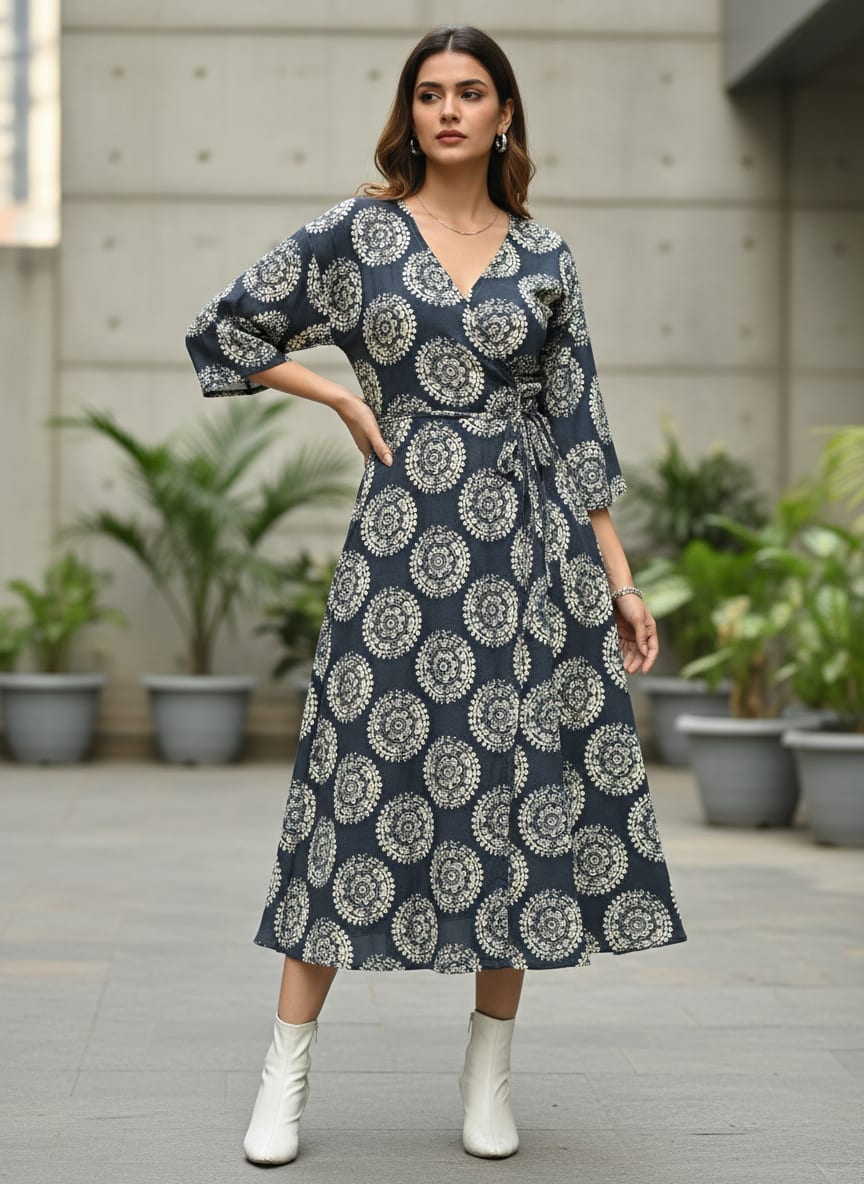 Grey Ethnic Mandala Medallion Pure Georgette Digital Printed Fabric