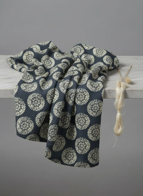 Navy Ethnic Mandala Medallion Pure Chinon Digital Printed Fabric - Fabric Editorial Studio Flatlay Lookbook - PC-0-TA0136-106