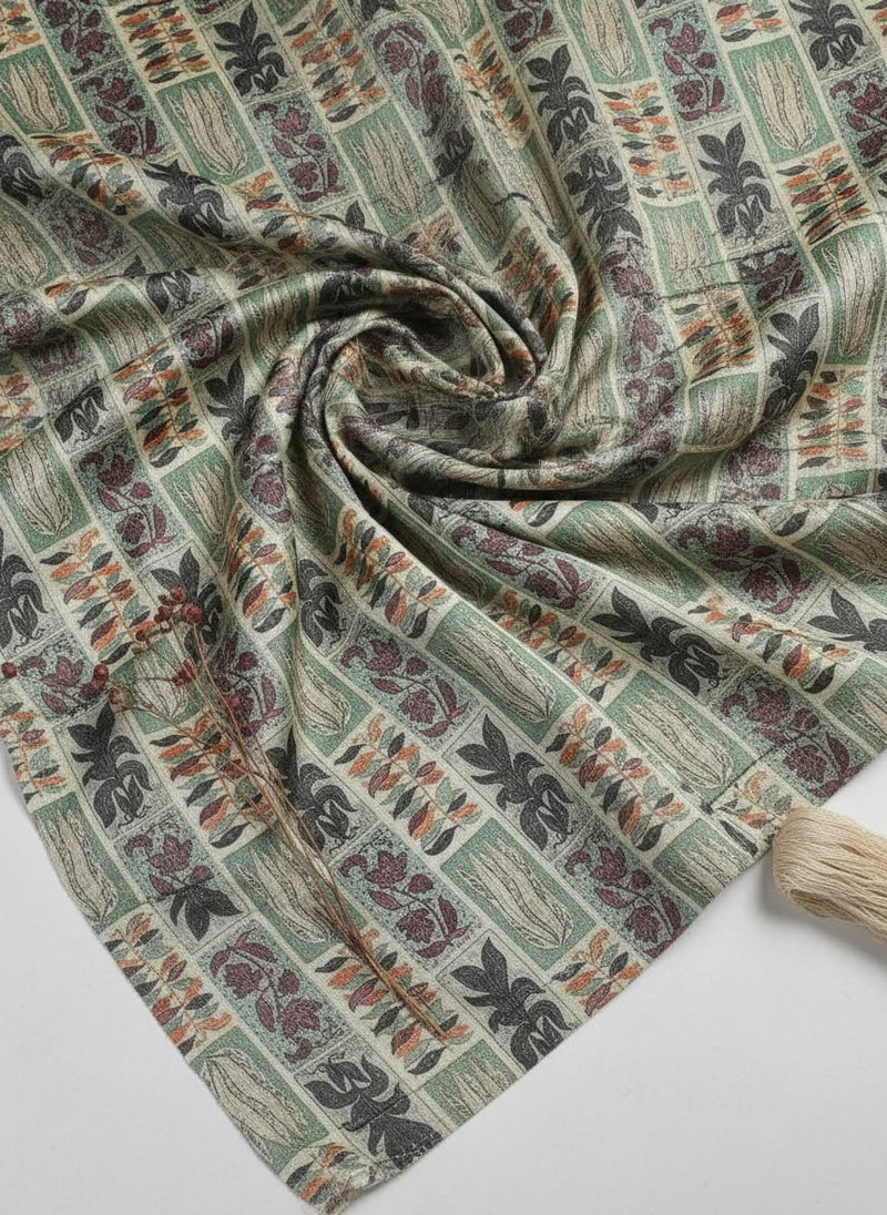 Funky Jungle Flower Vintage Digital Printed Fabric - Tusser Silk