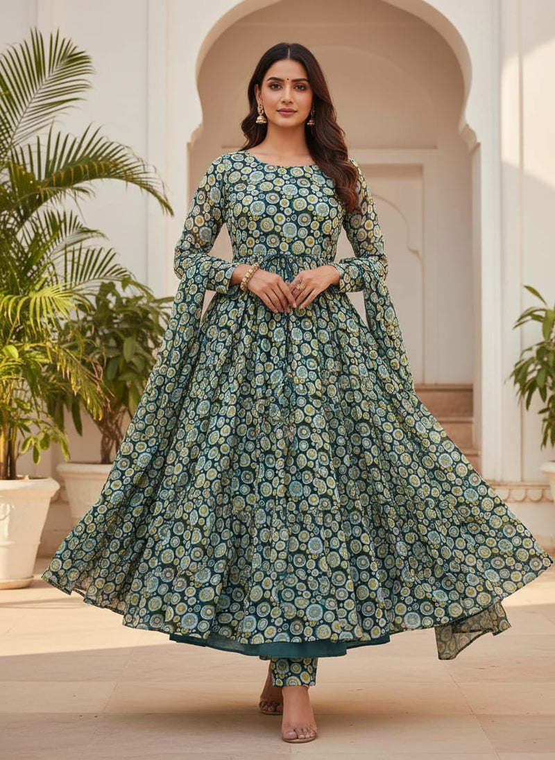 Casual Colourful Watercolour Rounded Digital Printed Fabric - Pure Georgette