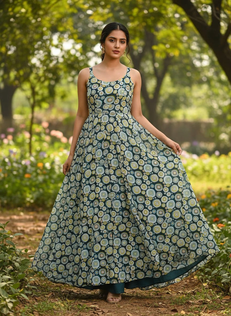 Casual Colourful Watercolour Rounded Digital Printed Fabric - Pure Georgette