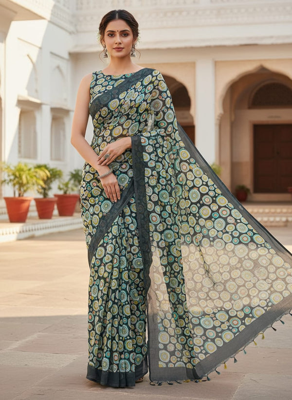 Multicolor Abstract Concentric Pebble Print Pure Chinon Digital Printed Fabric - Saree Lookbook - PC-0-TA0138-106 - alternate view