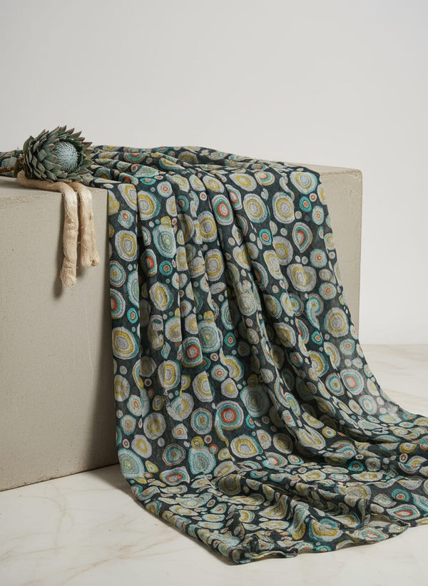 Multicolor Abstract Concentric Pebble Print Pure Chinon Digital Printed Fabric - Fabric Editorial Studio Flatlay Lookbook - PC-0-TA0138-106