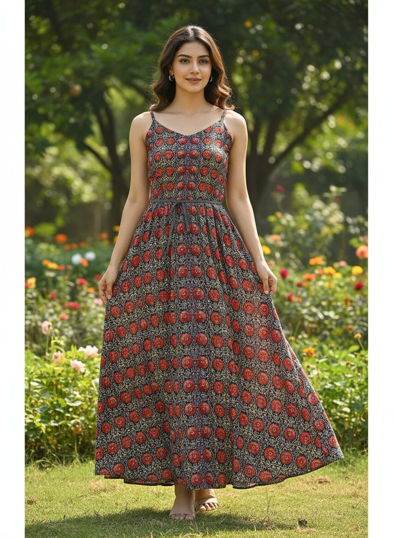 Cool Red Shiny Flower With Valley Digital Printed Fabric - Pure Muslin