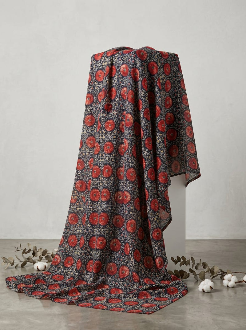 Multicolor Ethnic Floral Medallion Pure Muslin Digital Printed Fabric