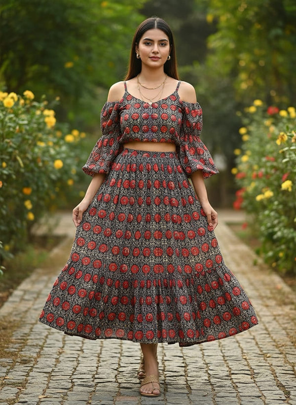 Cool Red Shiny Flower With Valley Digital Printed Fabric - Upada Silk - alternate view