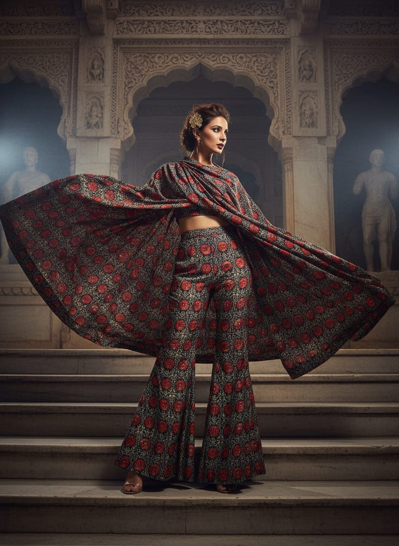 Cool Red Shiny Flower With Valley Digital Printed Fabric - Upada Silk
