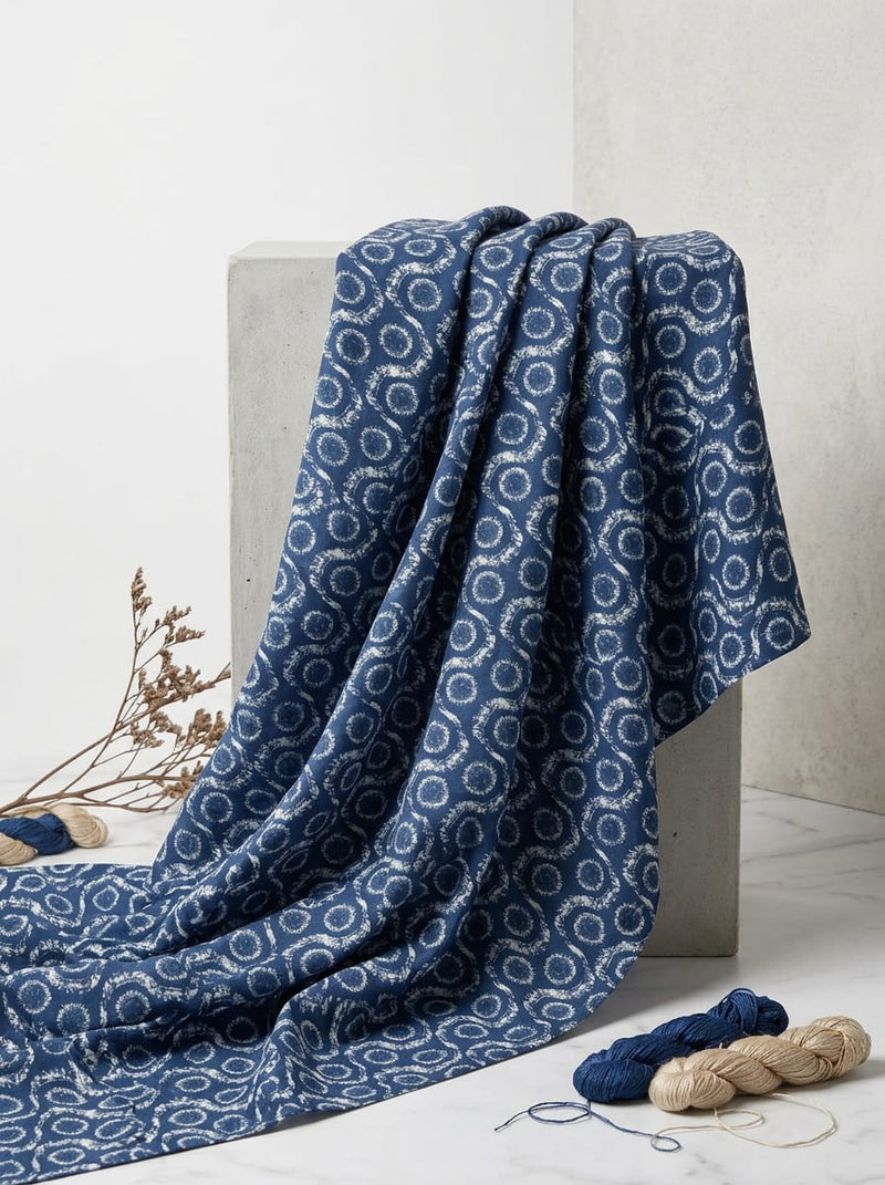Navy Ethnic Bandhani Inspired Geometric Tusser Silk Digital Printed Fabric