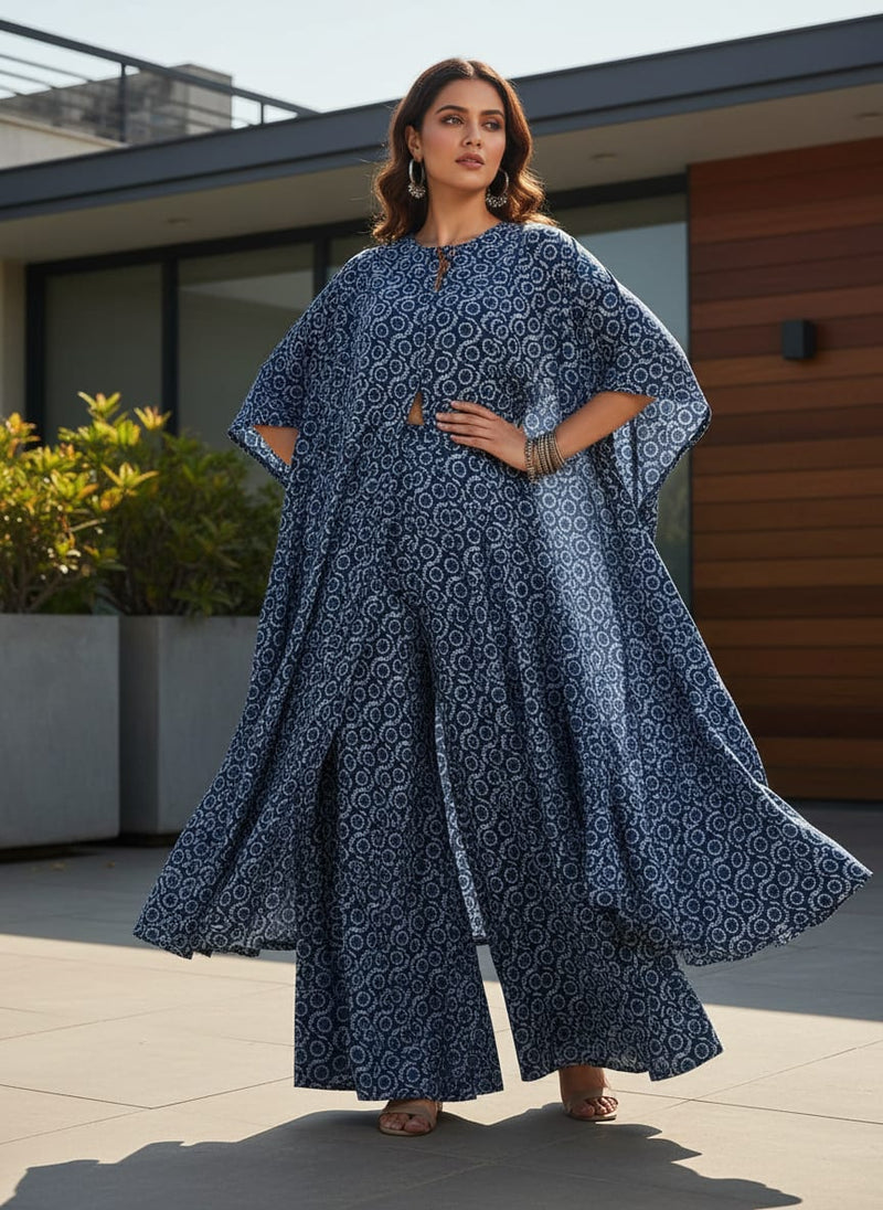 Seamless Vermicular Pattern With Blue Colour Digital Printed Fabric - Tusser Silk