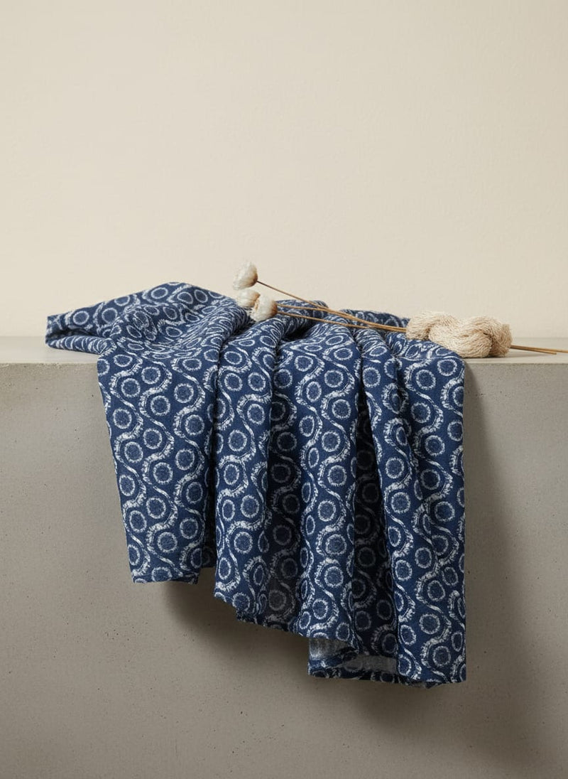 Seamless Vermicular Pattern With Blue Colour Digital Printed Fabric - Poly Muslin