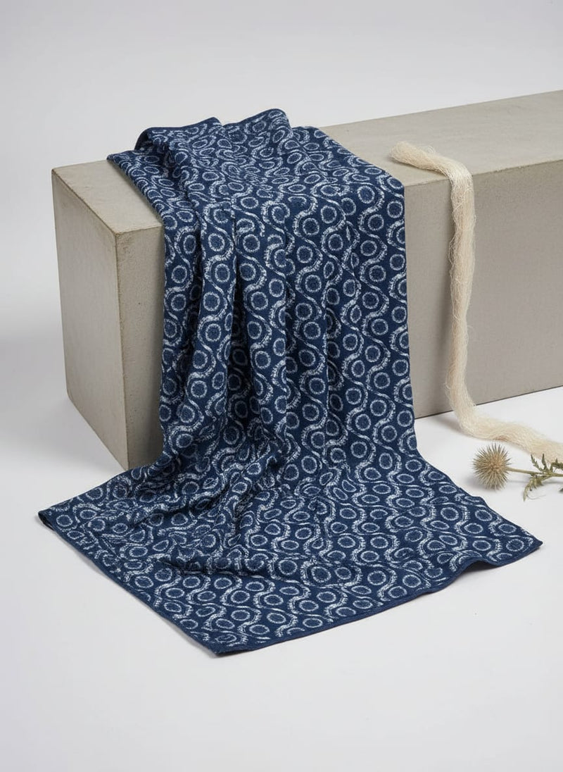 Seamless Vermicular Pattern With Blue Colour Digital Printed Fabric - Upada Silk