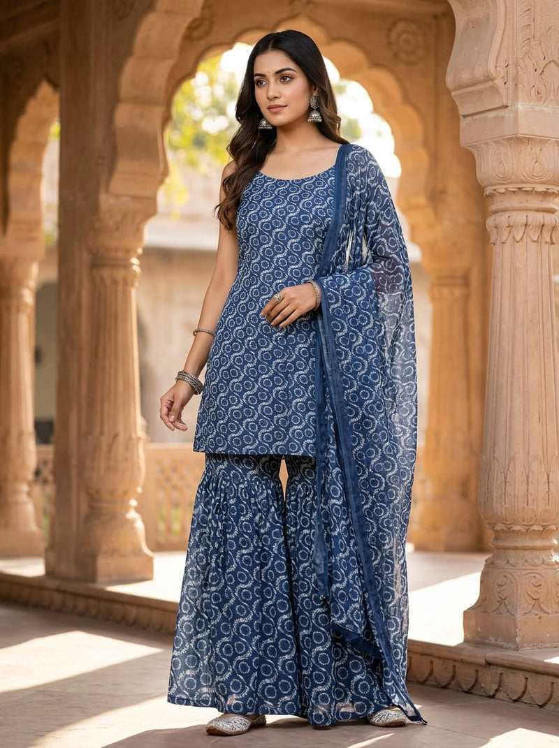 Navy Ethnic Tie-Dye Circles Upada Silk Digital Printed Fabric