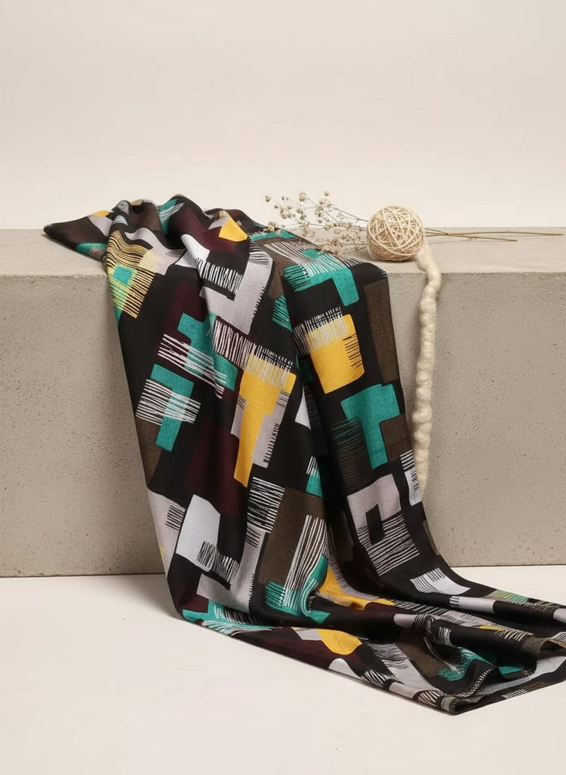 Trendy Colourful Puzzle Decorative Digital Printed Fabric - Silk Crepe