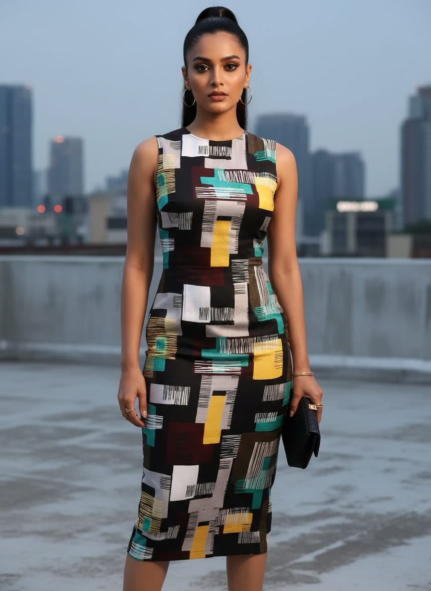 Trendy Colourful Puzzle Decorative Digital Printed Fabric - Silk Crepe
