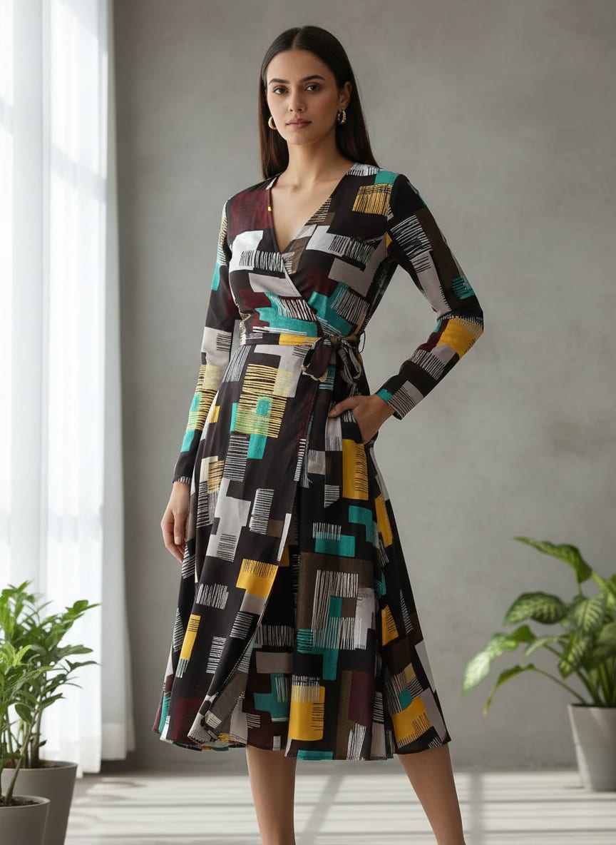 Trendy Colourful Puzzle Decorative Digital Printed Fabric - Silk Crepe