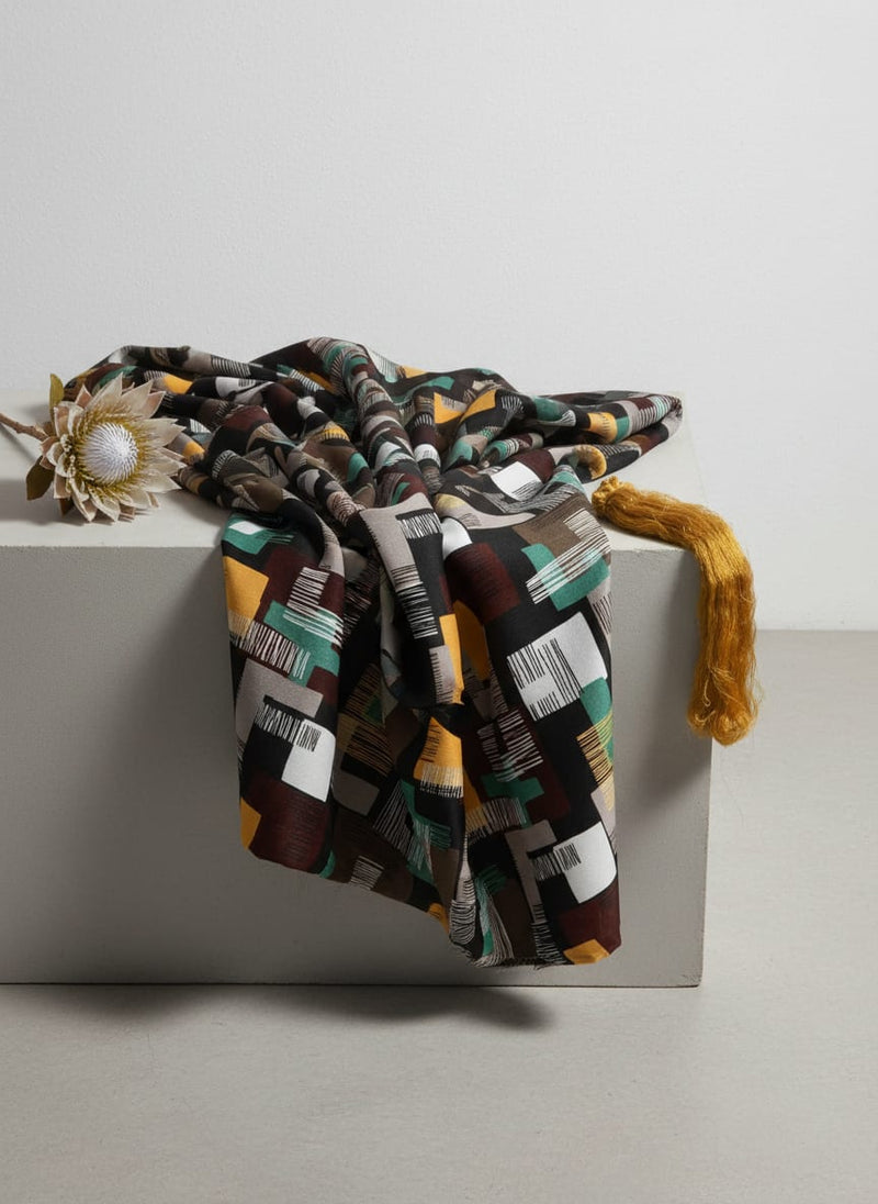 Multicolor Textured Geometric Abstract Upada Silk Digital Printed Fabric