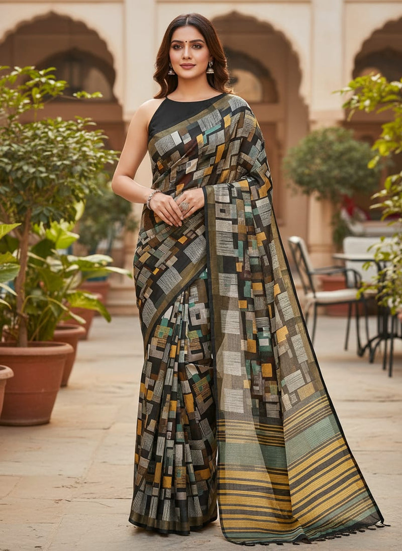 Trendy Colourful Puzzle Decorative Digital Printed Fabric - Upada Silk