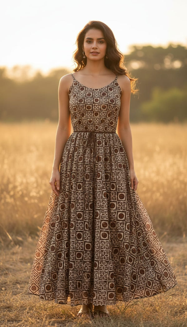 Western Sunflower With Brown Colour Digital Printed Fabric - Kora Silk - alternate view