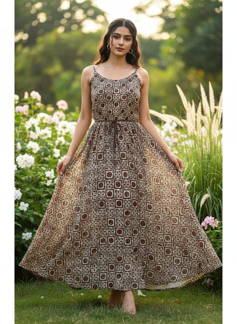 Western Sunflower With Brown Colour Digital Printed Fabric - Pure Muslin