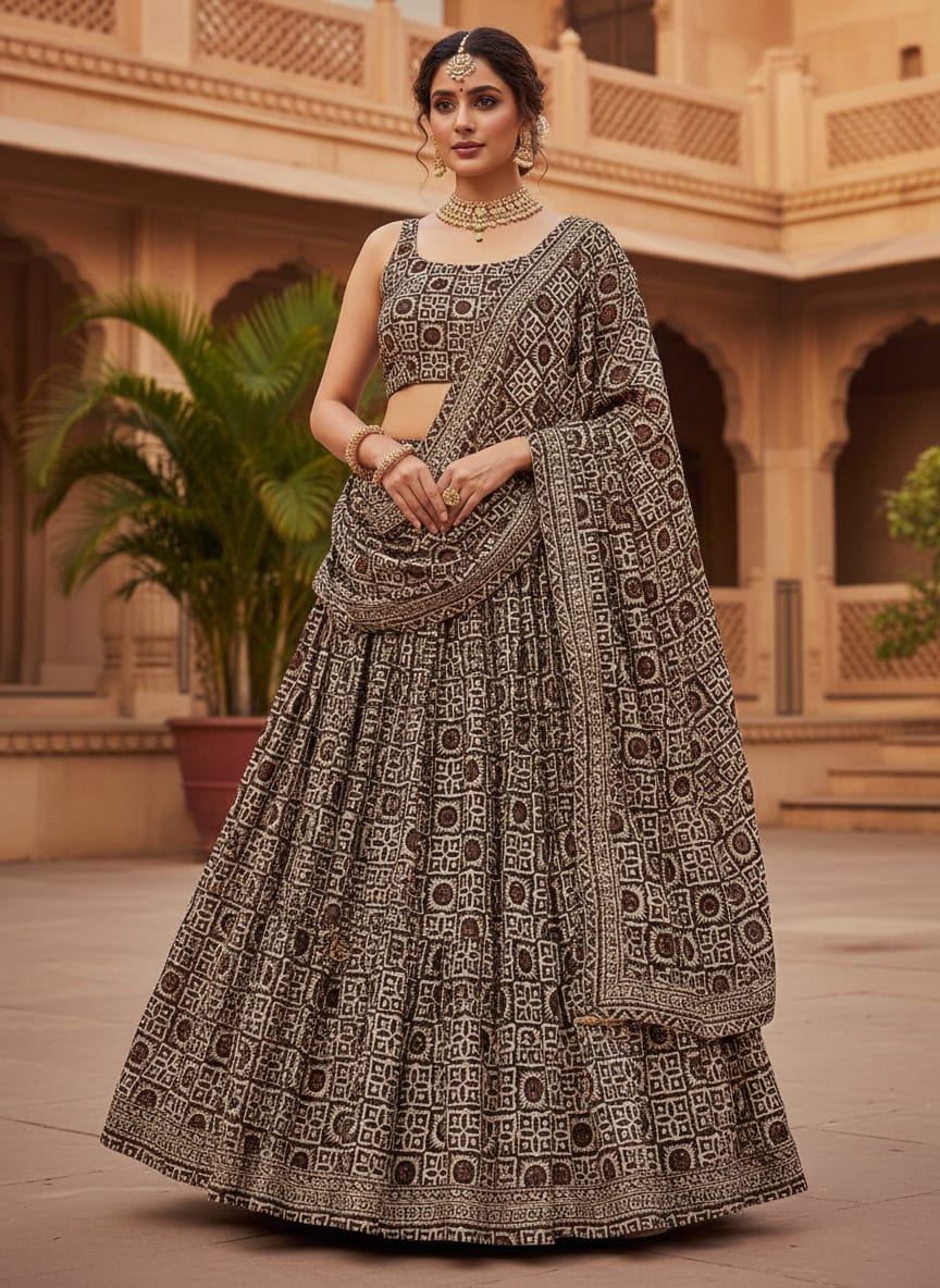 Western Sunflower With Brown Colour Digital Printed Fabric - Upada Silk