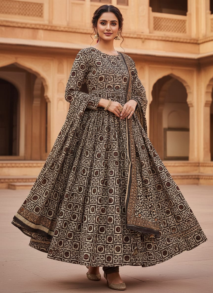 Western Sunflower With Brown Colour Digital Printed Fabric - Upada Silk