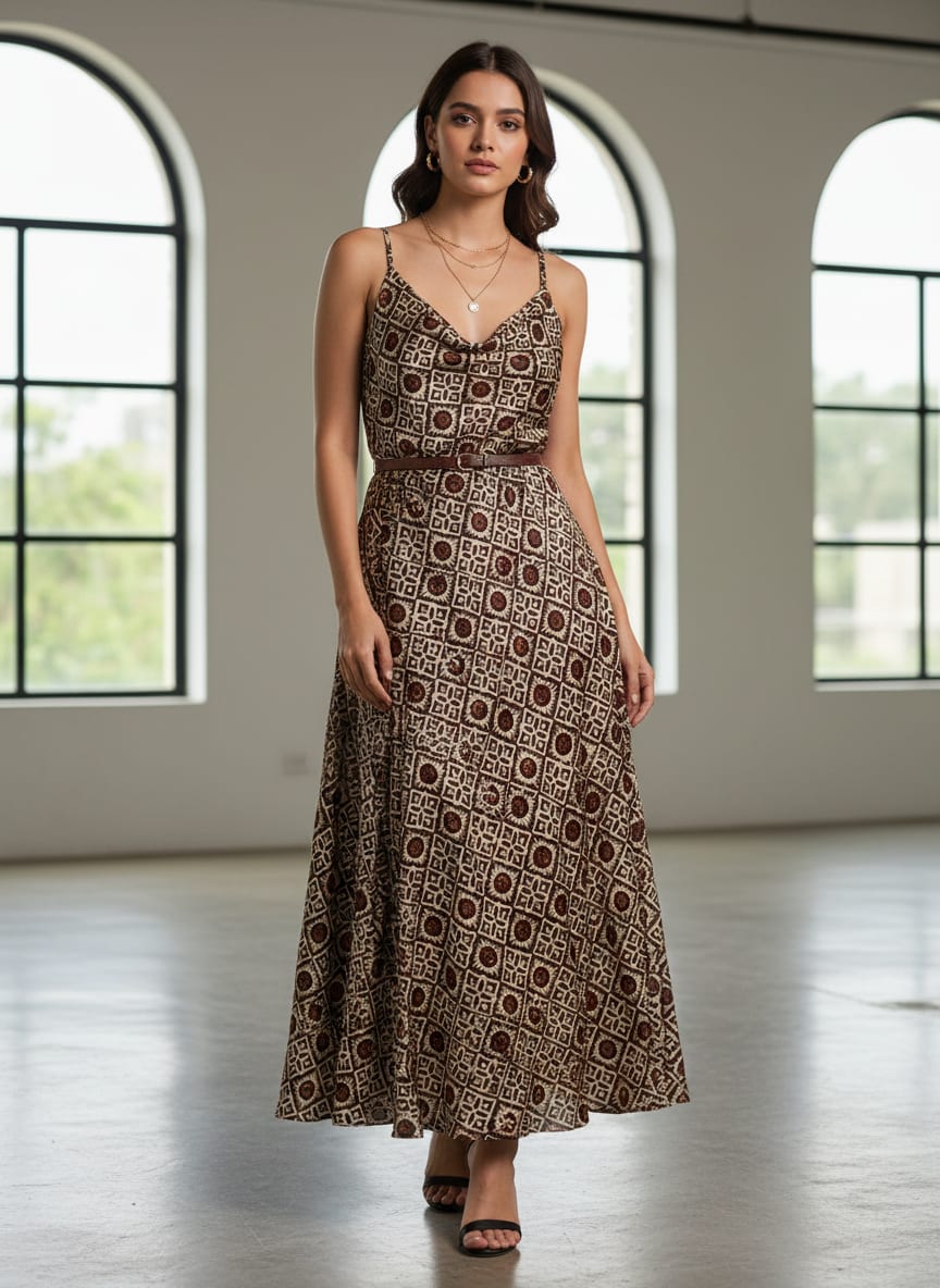 Western Sunflower With Brown Colour Digital Printed Fabric - Upada Silk