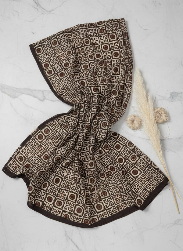 Brown Ethnic Geometric Tile Print Pure Georgette Digital Printed Fabric - Fabric Editorial Studio Flatlay Lookbook - PG-0-TA0143-110