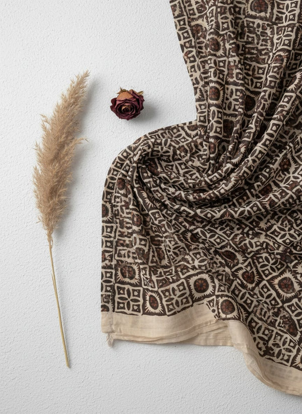 Western Sunflower With Brown Colour Digital Printed Fabric - Pure Chinon - Fabric Editorial Studio Flatlay Lookbook - PC-0-TA0143-106