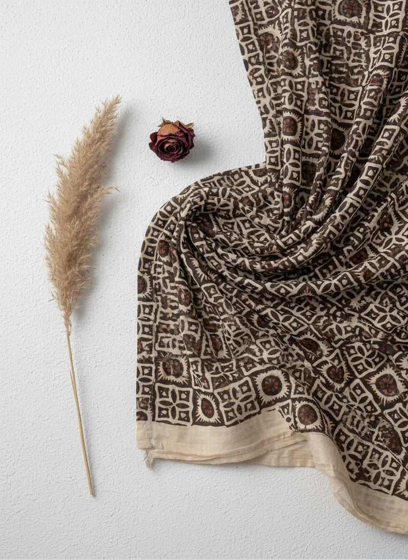 Western Sunflower With Brown Colour Digital Printed Fabric - Pure Chinon