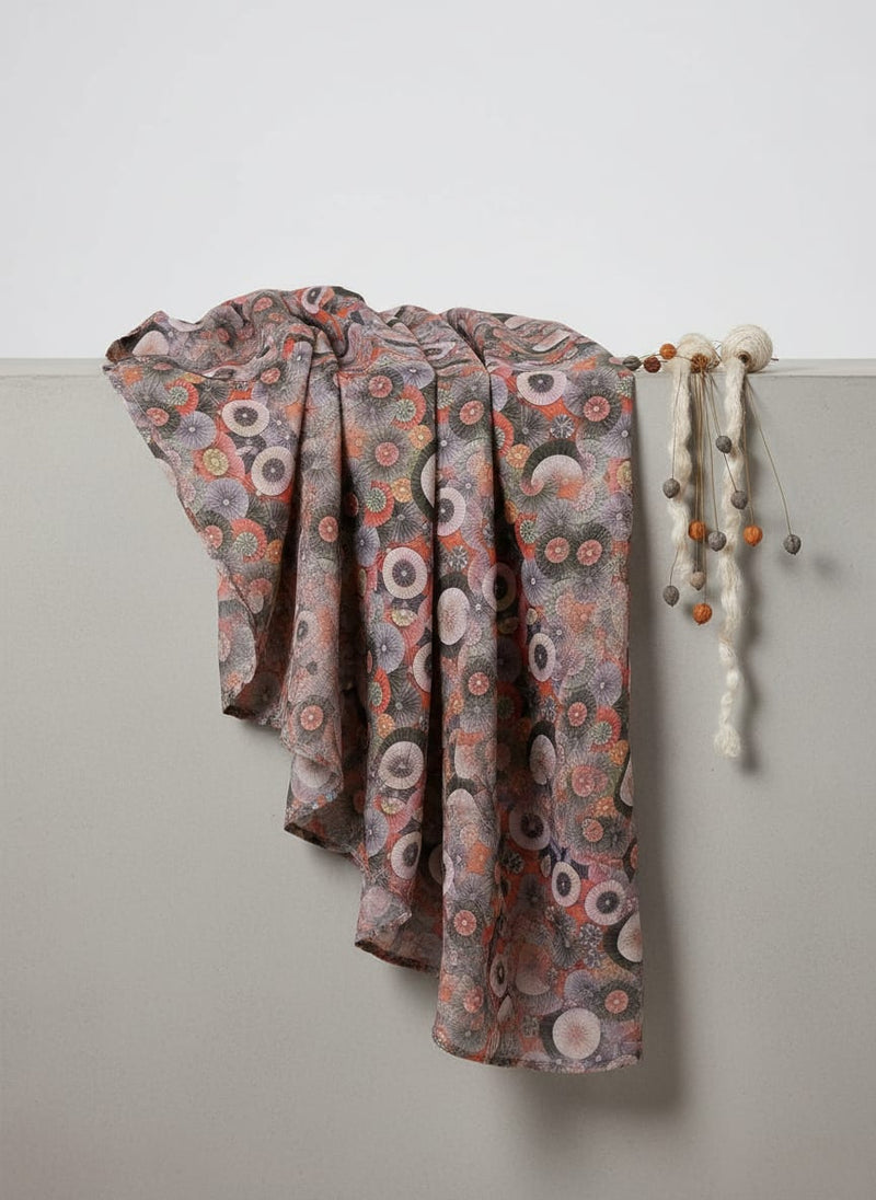 Multicolor Abstract Geometric Rosettes Upada Silk Digital Printed Fabric