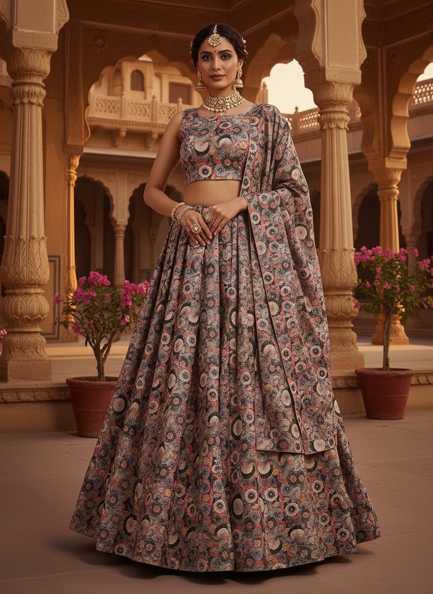 Glam Polished Multicolour Rounded Digital Printed Fabric - Upada Silk
