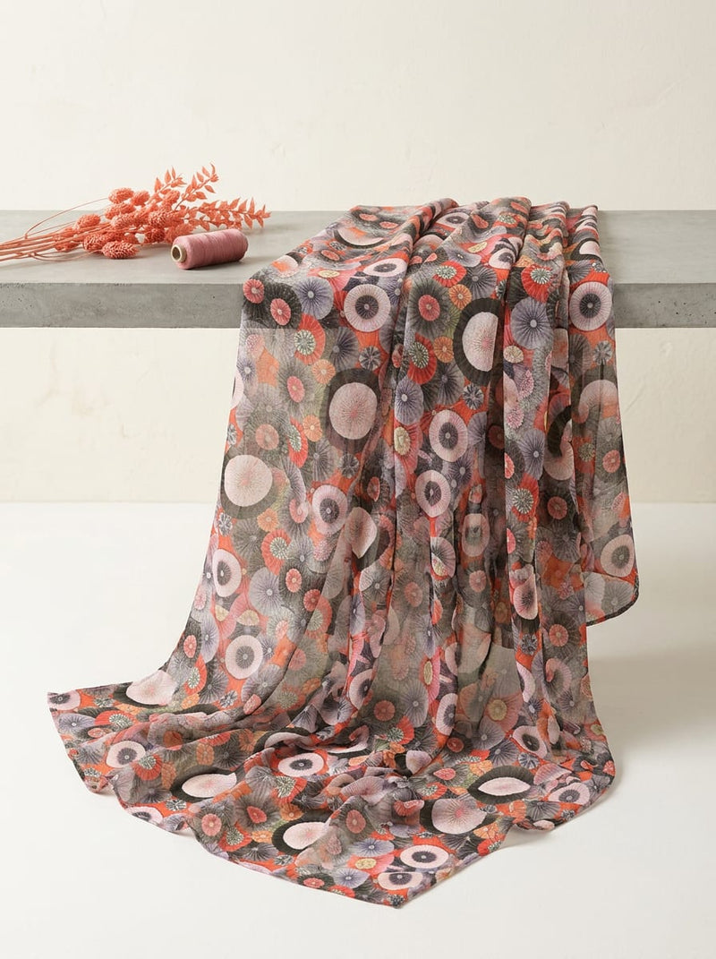 Multicolor Abstract Paper Rosettes Pure Georgette Digital Printed Fabric
