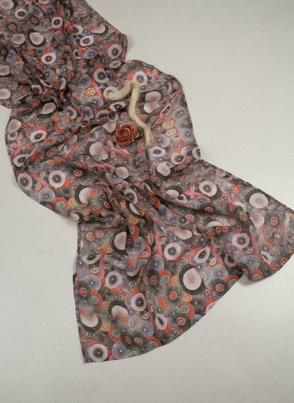 Glam Polished Multicolour Rounded Digital Printed Fabric - Pure Chinon - Fabric Editorial Studio Flatlay Lookbook - PC-0-TA0156-106