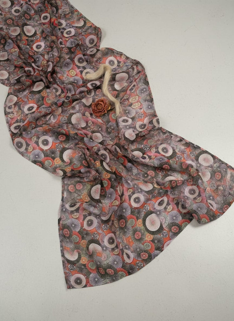 Glam Polished Multicolour Rounded Digital Printed Fabric - Pure Chinon